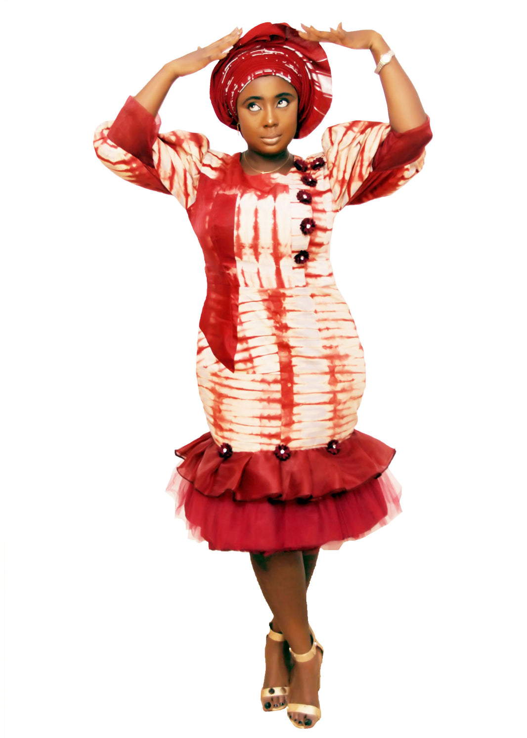 Arewa Adire Wine African Wedding Dress Prom Dress