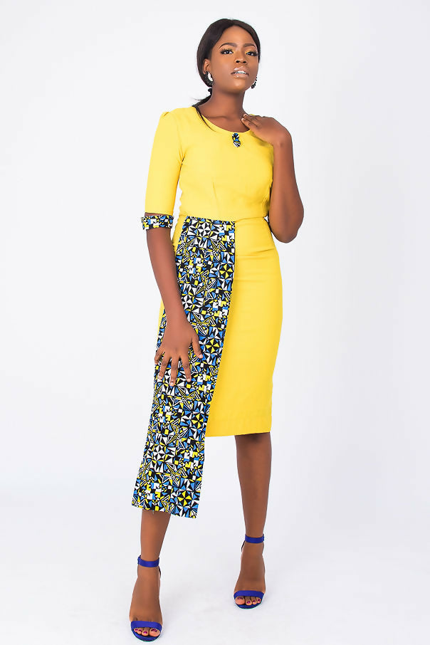 Yellow Midi Length Formal African Dress